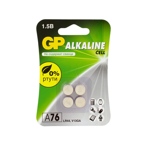 Батарейки КОМПЛЕКТ 4 шт, GP Alkaline, A76 (G13, LR44), алкалиновая, блистер, A76-С10