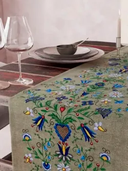 Дорожка декор на стол тканевая Сказка "Цветочный лен" 125х45 рогожка