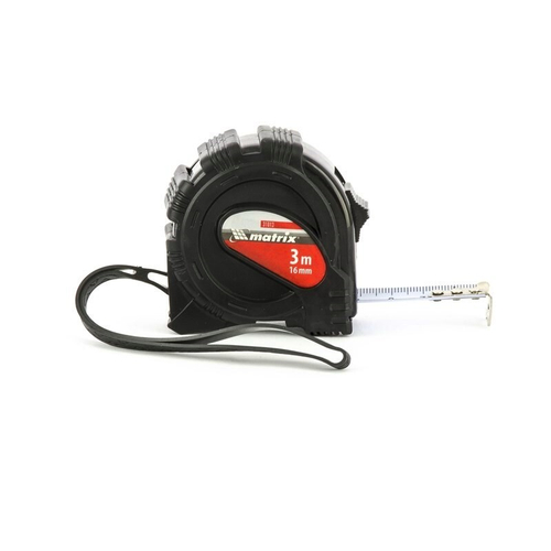 Рулетка 3 м х 16 мм, Black, обрезиненный корпус, Matrix, 31013