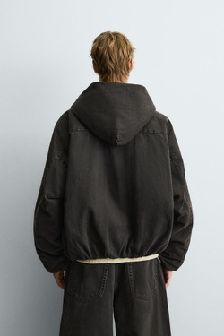 ZARA УТЕПЛЕННАЯ ДЖИНСОВАЯ КУРТКА С КАПЮШОНОМ, КОРИЧНЕВЫЙ