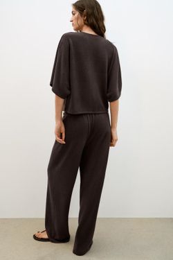 ZARA БРЮКИ WIDE-LEG ИЗ ТКАНИ С ЭФФЕКТОМ РУСТИК, ТЕМНО-КОРИЧНЕВЫЙ