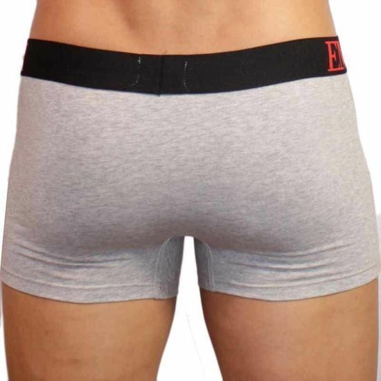 Мужские трусы боксеры серые Emporio Armani с красно-синей резинкой