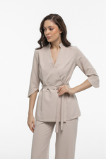 Костюм блуза на запах, лонгслив и брюки клеш