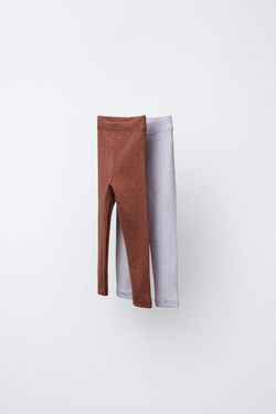 ZARA НАБОР ИЗ ДВУХ ЛЕГИНСОВ С ПРИНТОМ И ОДНОТОННЫХ, ПЕСОЧНЫЙ МЕЛАНЖ