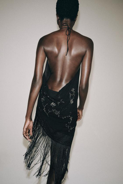 ZARA ТОП С ВЫШИВКОЙ И БАХРОМОЙ — ZW COLLECTION, ЧЕРНЫЙ