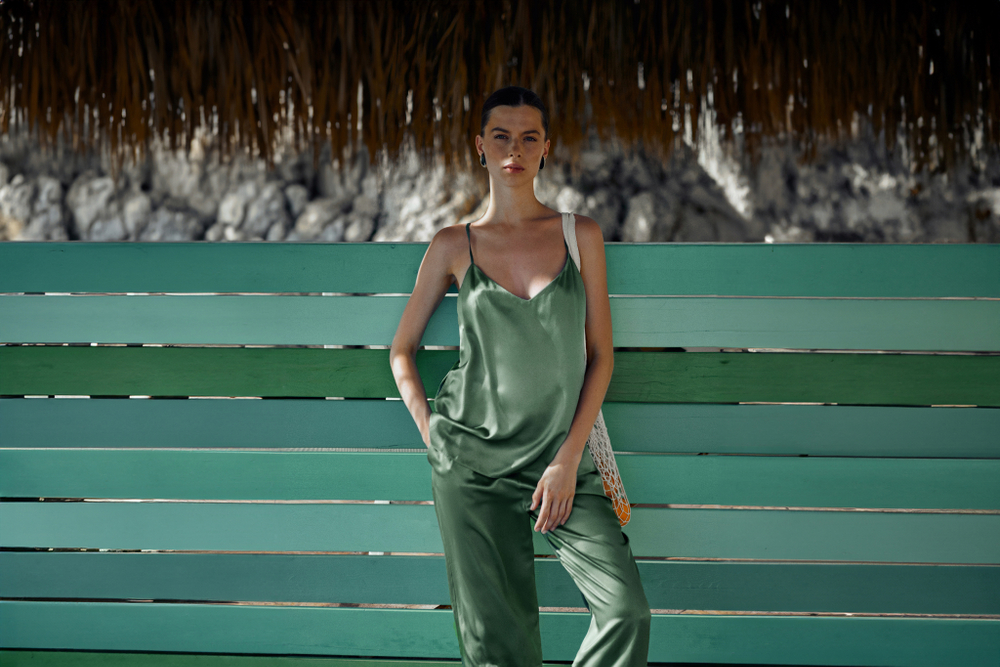 Топ шелковый на подкладке Mollen нефритовый