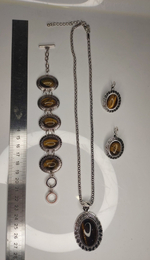 Комплект бижутерии "Тигровый глаз" - Овал (натуральный камень, бижутерный сплав)