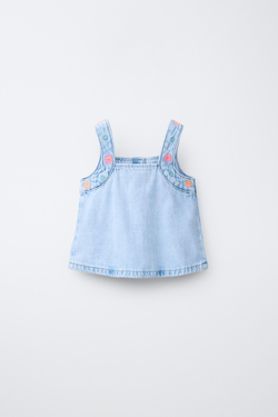 ZARA ДЖИНСОВЫЙ ТОП С ВЫШИВКОЙ, СИНИЙ