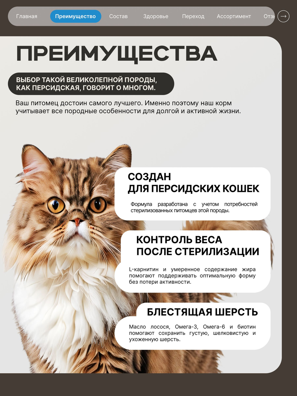 Корм сухой для стерилизованных кошек породы Персидская, с лососем, 2 кг, QUATTRO
