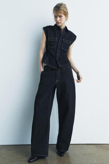 ZARA ДЖИНСЫ BALLOON-FIT СО СРЕДНЕЙ ПОСАДКОЙ — ZW COLLECTION, СИНИЙ
