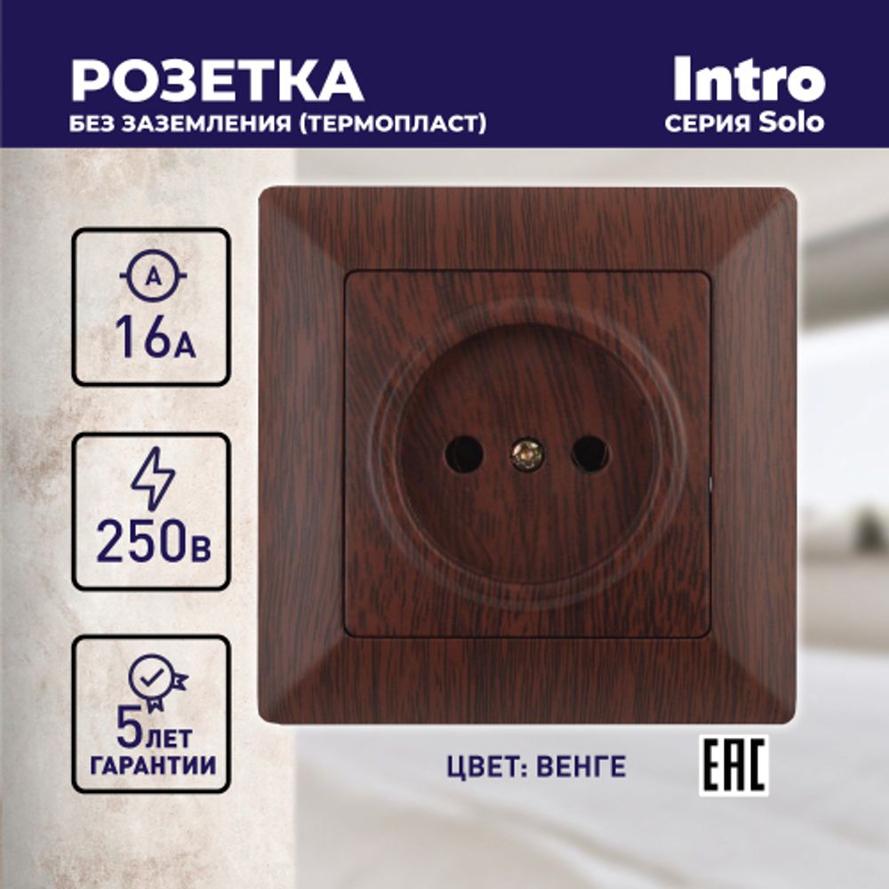 4-201-10 Intro Розетка 2P, 16А-250В, СУ, Solo, венге