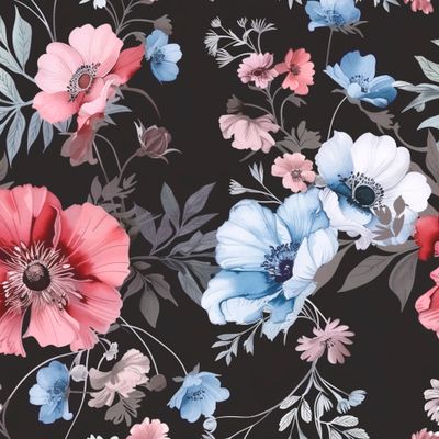 Цветочный паттерн, черный фон