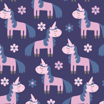 Купить детскую ткань сиреневые единороги. Принт волшебные пони. Buy baby fabric unicorns flowers.