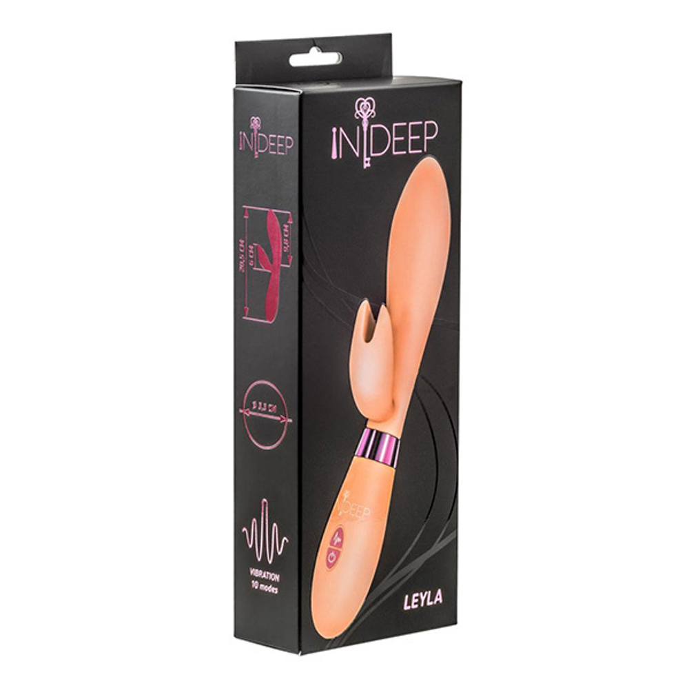 Бежевый вибратор 20,5см с клиторальным отростком Indeep Leyla Beige