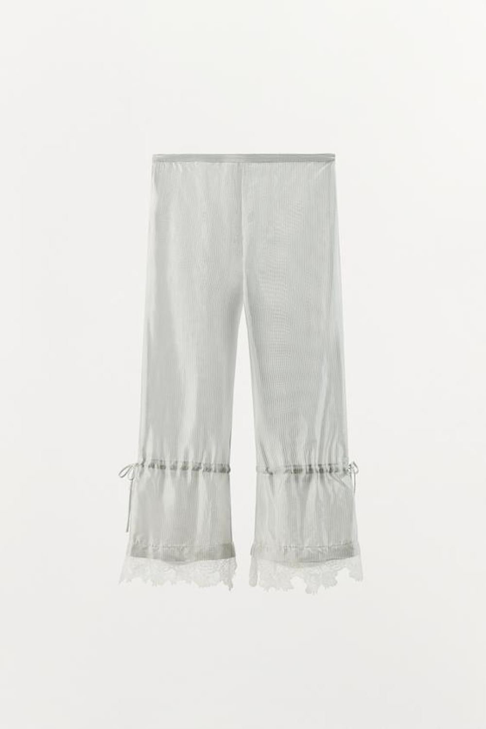 ZARA БРЮКИ КАПРИ В ПОЛОСКУ С КРУЖЕВОМ, ЭКРЮ/БЕЖЕВЫЙ