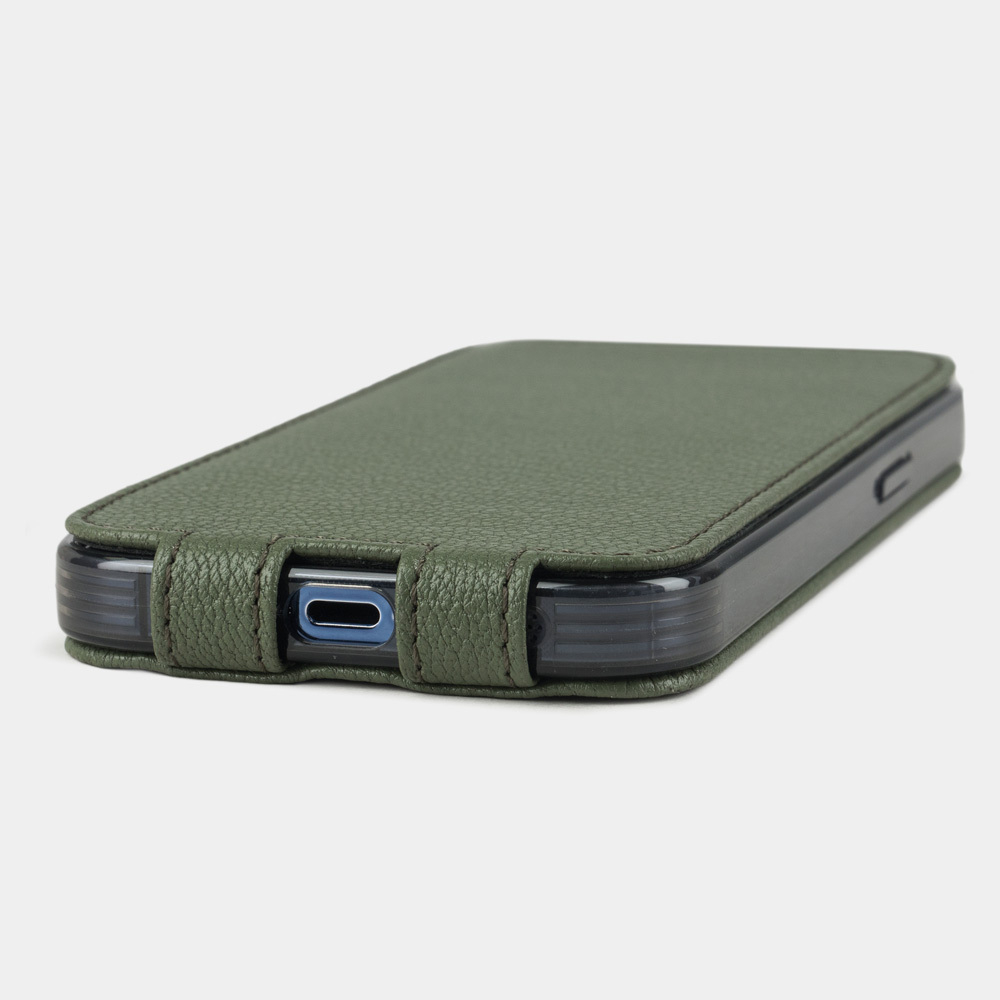 Чехол для iPhone 14 Pro Max из кожи козы, цвета хаки