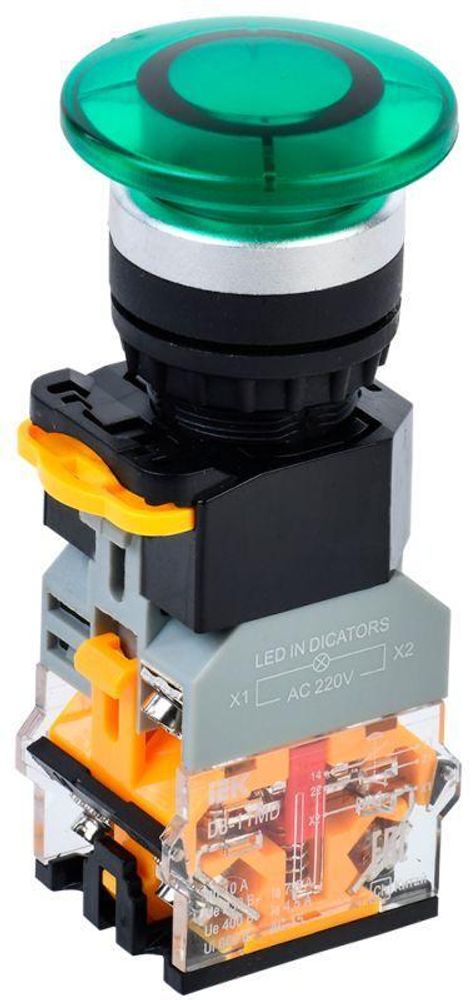 Кнопка &quot;Грибок&quot; D8-11MD d22мм 1з+1р с подсветкой зел. IEK BBG30-11MD-3-12-K06