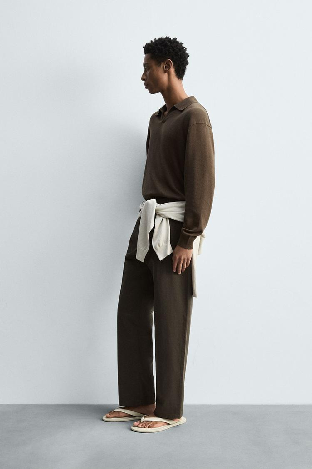 ZARA ТРИКОТАЖНОЕ ПОЛО, ЧЕРНЫЙ-КОРИЧНЕВЫЙ