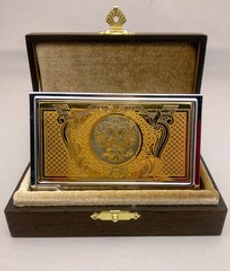 Визитница металлическая персональная "Герб РФ" №2(Златоуст) в подарочном футляре