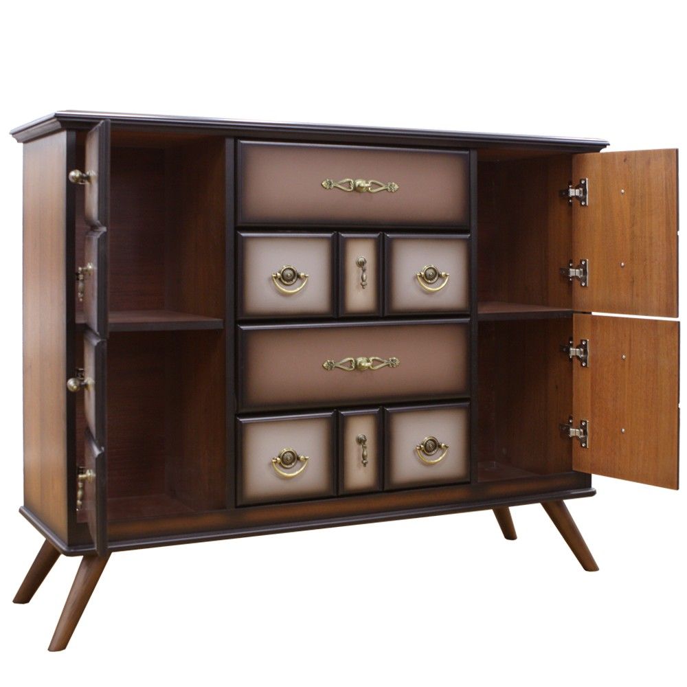 Комод Пандора - 2 с 4 ящиками и 2 полками Орех(Д), цвет фасада Шоколад