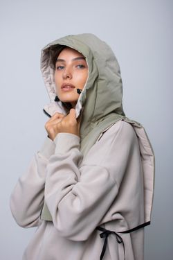 Капюшон-манишка двухсторонняя AH002 бежевый-пыльно-зеленый