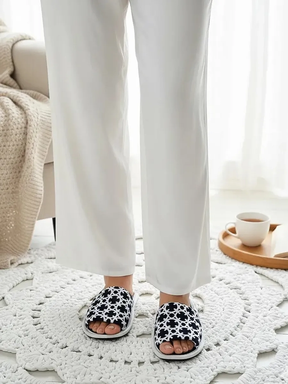 Тапочки хлопковые открытый нос орнамент