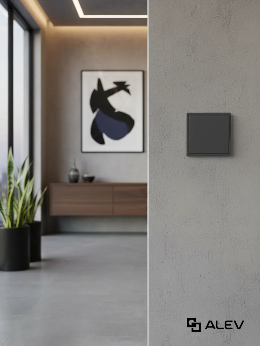 Выключатель одноклавишный внутренний с рамкой серый