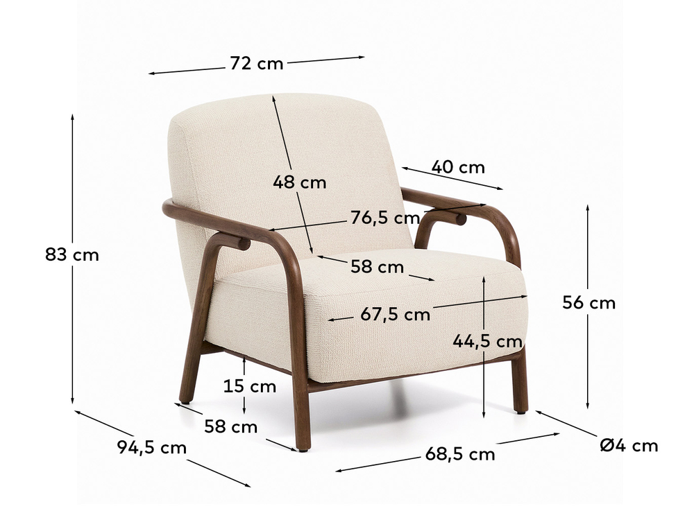 Кресло Sylo из бежевого шенилла и ясеня с отделкой цвета орех