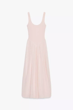 ZARA КОМБИНИРОВАННОЕ ПЛАТЬЕ НА БРЕТЕЛЯХ С ПОЛУПРОЗРАЧНЫМИ ДЕТАЛЯМИ, ЦВЕТ РОЗОВОГО ДЕРЕВА