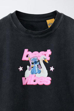 ZARA ФУТБОЛКА LILO & STITCH © DISNEY С ЭФФЕКТОМ ПОТЕРТОСТИ, АНТРАЦИТОВО-СЕРЫЙ