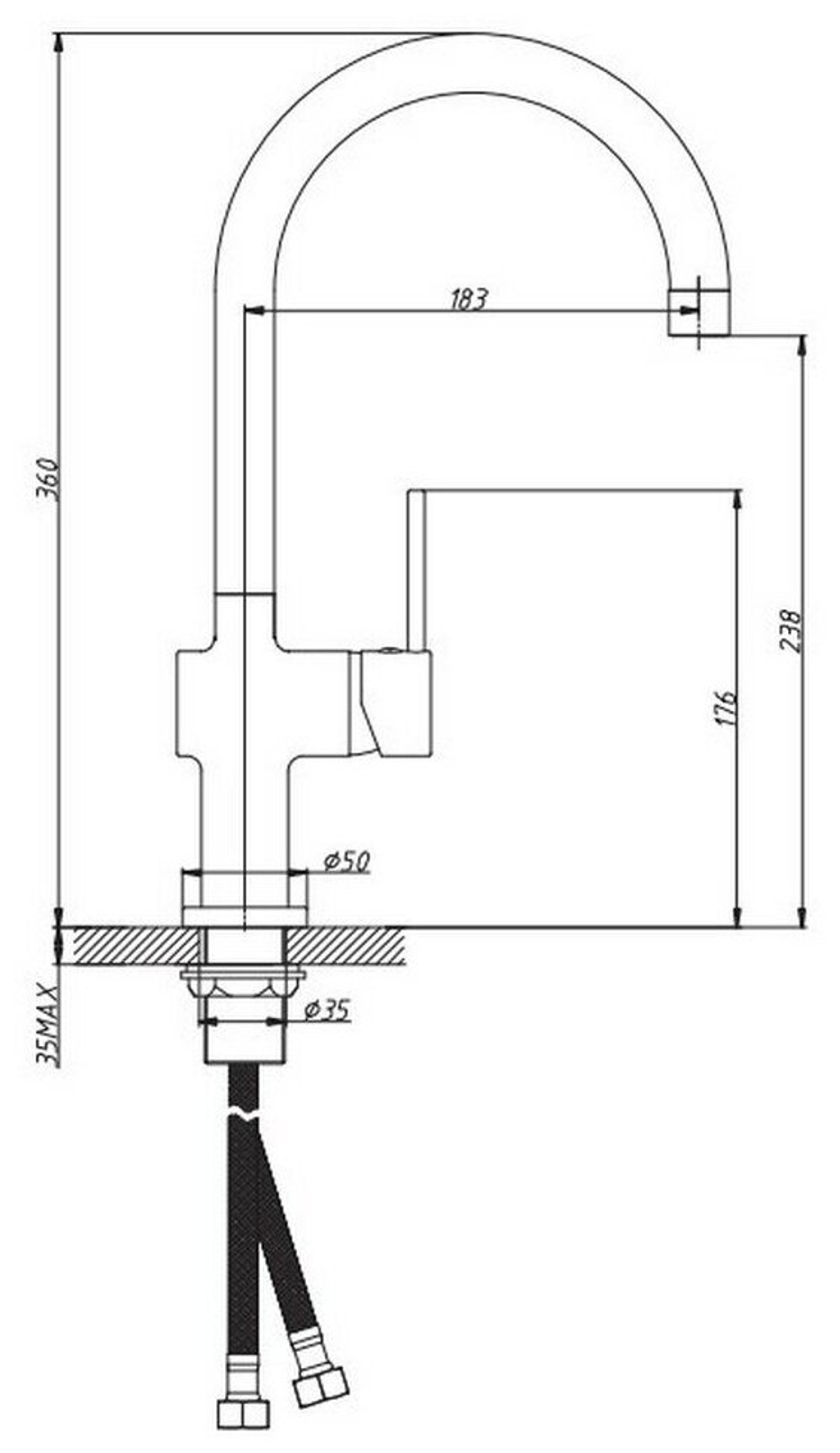 СМЕСИТЕЛЬ Д/КУХНИ VODA SINGLE R ИЗЛИВ SG 519