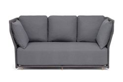 "Лугано" диван 3-местный плетеный из роупа, каркас алюминий темно-серый (RAL7024) муар, роуп темно-серый круглый, ткань темно-серая YB25-0027