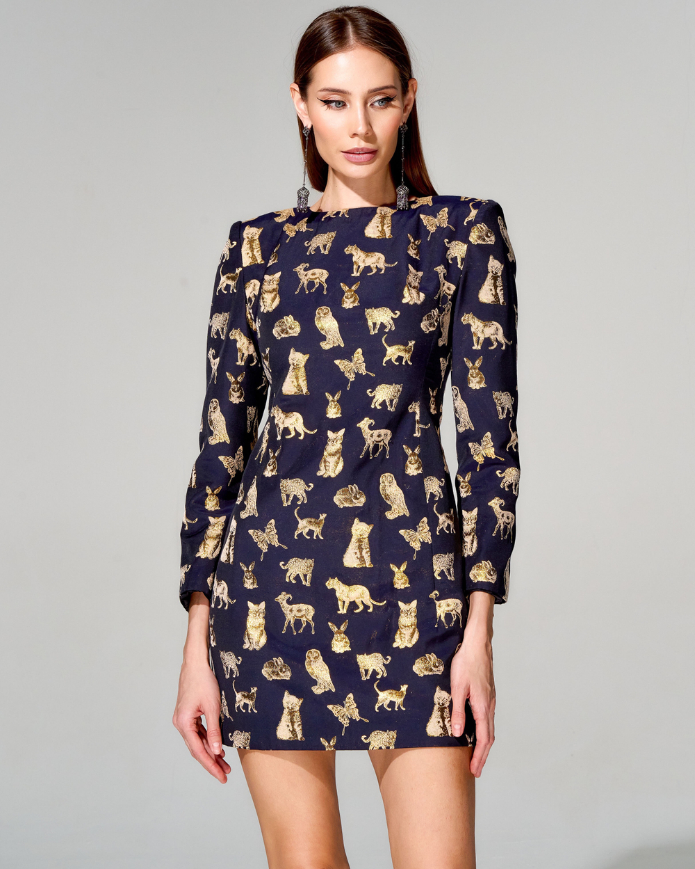 Платье длины мини с меховой отделкой