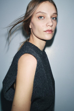 ZARA ШЕРСТЯНОЙ ЖИЛЕТ, СЕРЫЙ/СИНИЙ