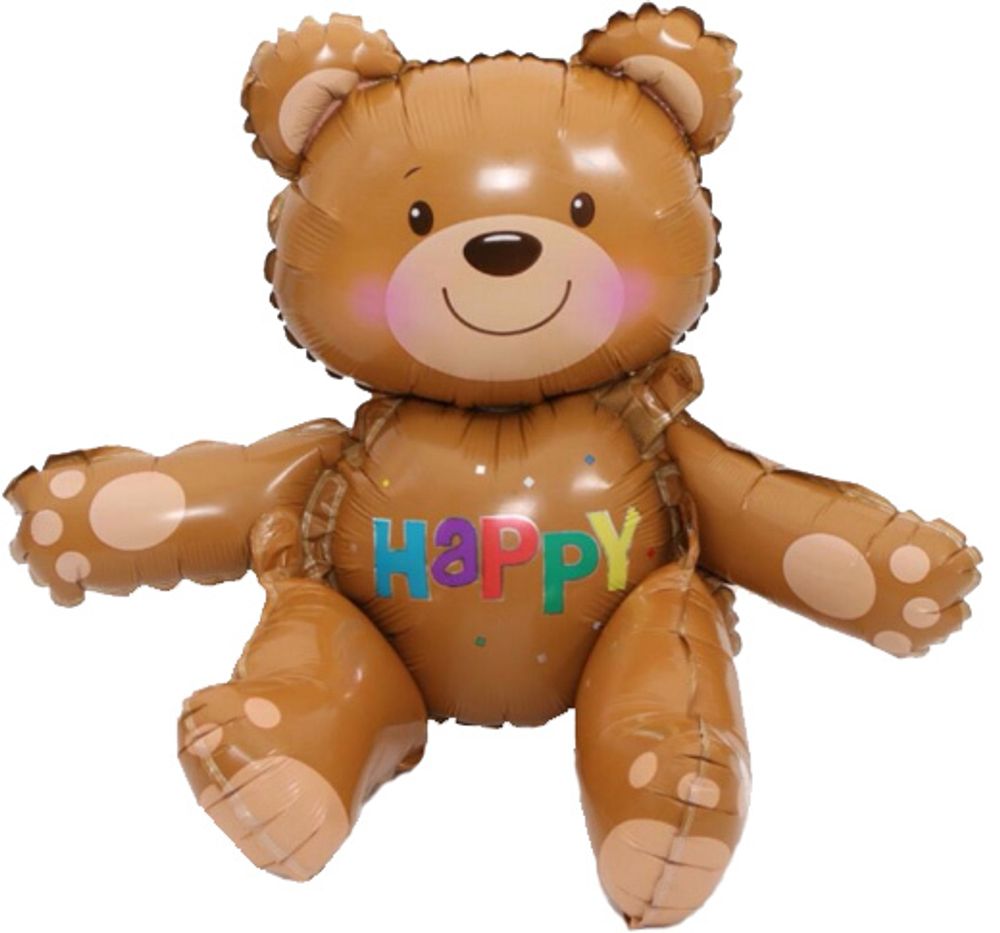 Шар 3D (22"/56 см) Фигура, Сидячий мишка, Коричневый