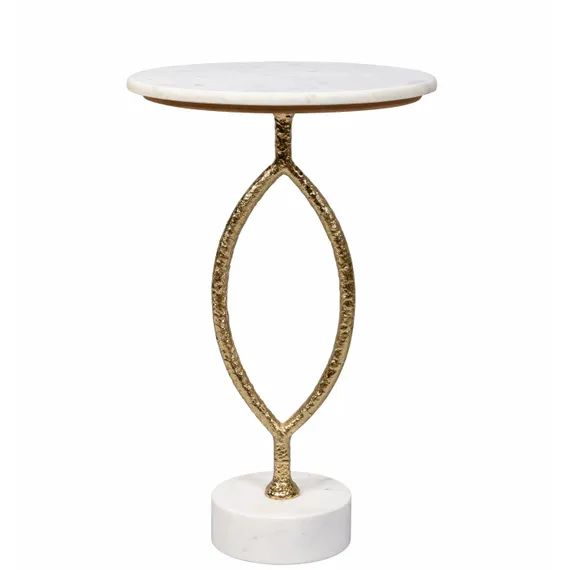 Кофейный столик Oval, Ø38х61 см, белый мрамор, золотая ножка