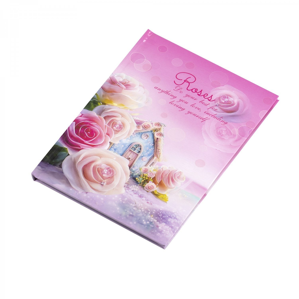 Блокнот в футляре, 12,5 см * 16,0 см, 7БЦ, Alingar, ламинация, замочек, линия, 45 л., "Домик в розах", розовый