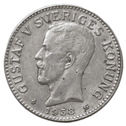 Монета 2 кроны (kronor) 1938 год Швеция