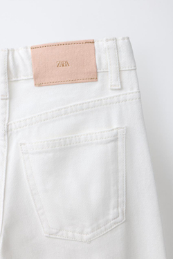 ZARA ДЖИНСЫ WIDE LEG С ЦВЕТАМИ, БЕЛЫЙ