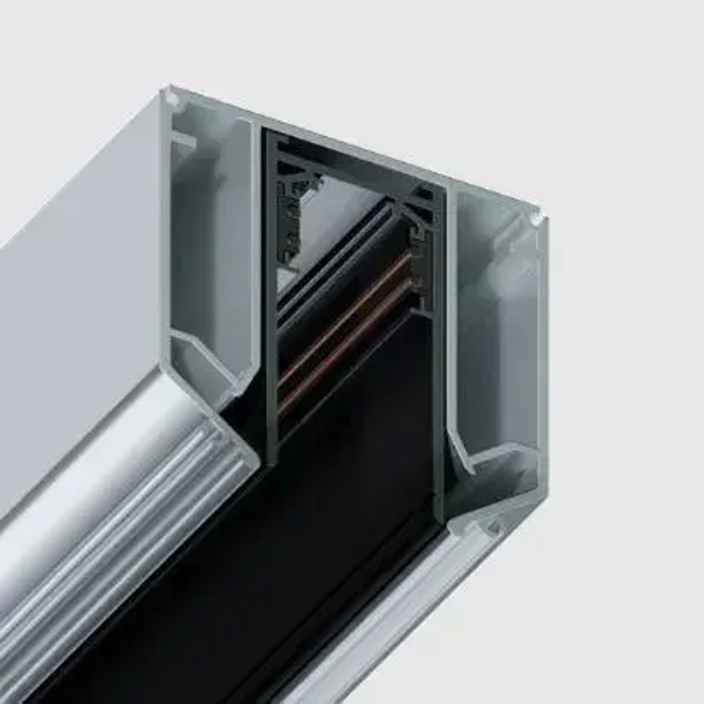 Трековая система освещения для натяжных потолков MAGNETIC S20 48V Чёрный шинопровод алюминиевый четырех-контактный низковольтный 4TRA 57x55x1500mm IP20 1.5 м. торцевые заглушки в комплекте