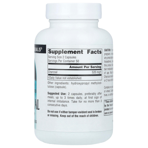 Source Naturals, 100% чистый активированный уголь, 260 мг, 100 капсул