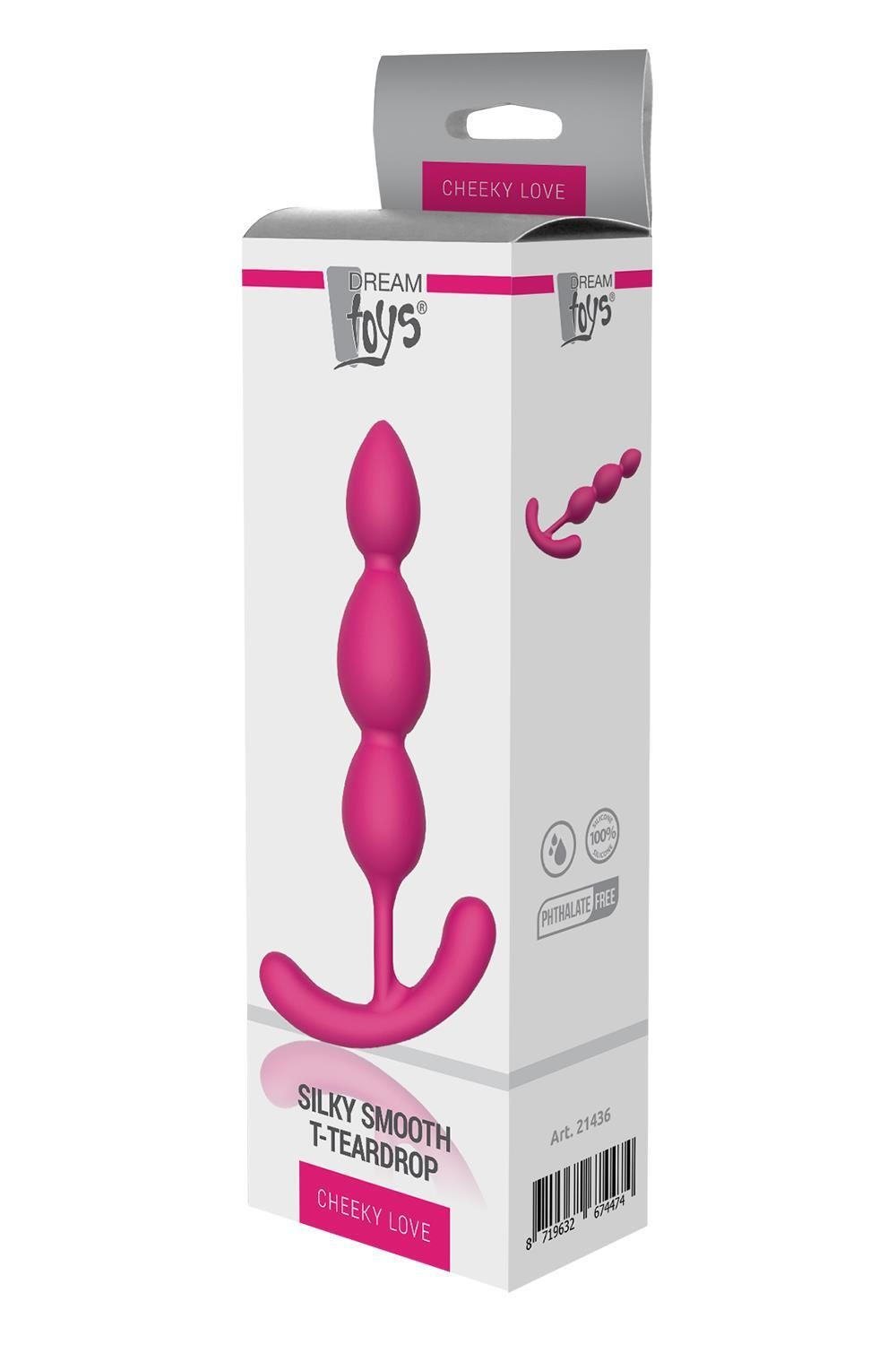 Розовая анальная цепочка Silky Smooth T-Teardrop - 14 см.