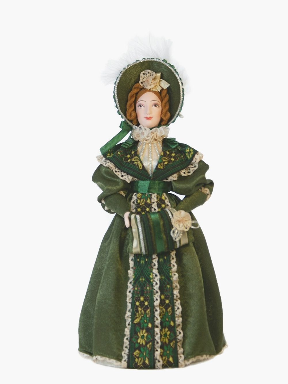 Кукла фарфоровая коллекционная Дама с муфтой и в капоре в костюме 19 века