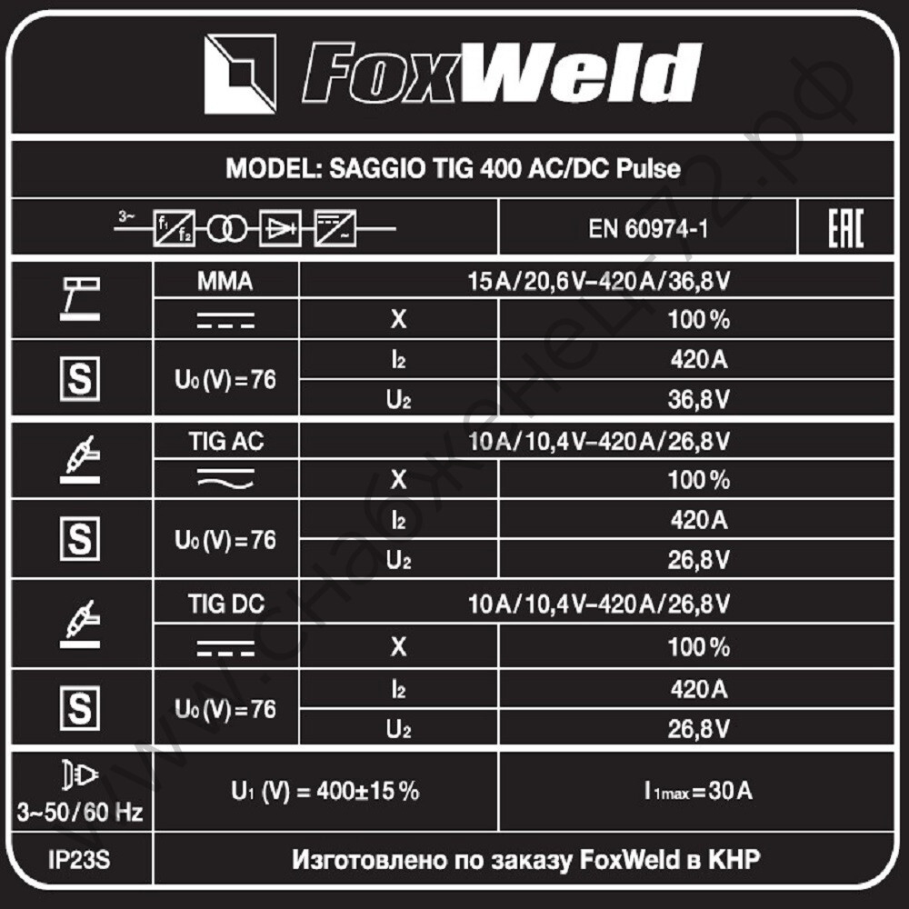 Аппарат аргонодуговой сварки SAGGIO TIG 400 AC/DC Pulse