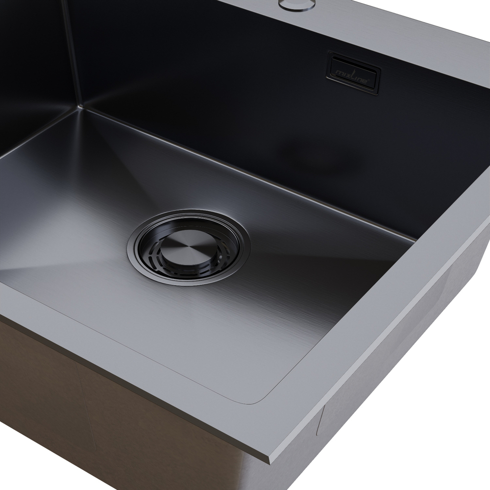 Мойка настол.монтаж 60х45 (3,0) вып 3 1/2  MIXLINE PRO С ФАСКОЙ 22см с сифоном (черный графит)