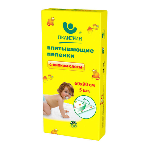 Пелёнки впитывающие с липким фиксирующим слоем, 60х90 см, 5 шт.
