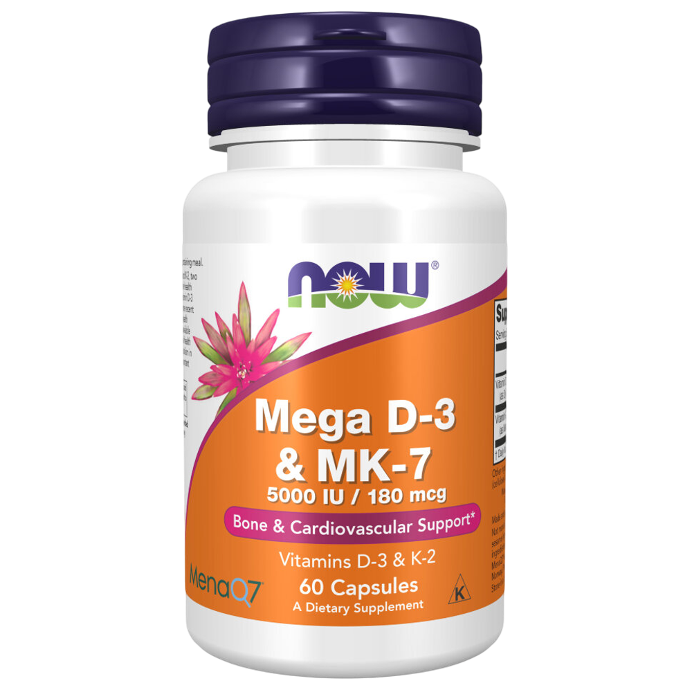 Now Foods Mega D-3 & MK-7 60 capsules, Витамины Д3 и К2 (МК-7)