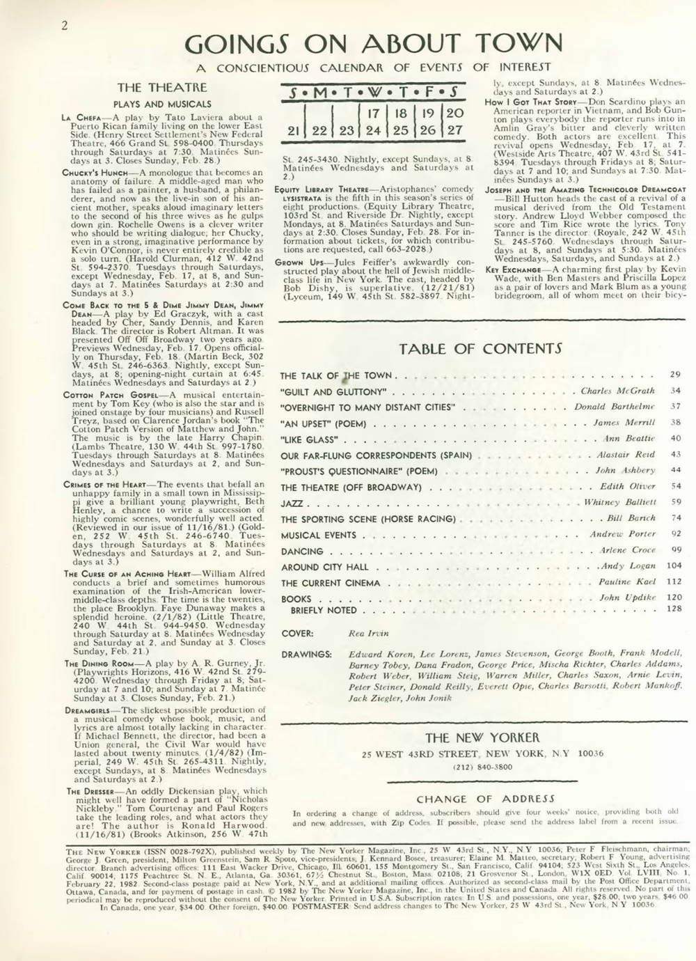 Журнал The New Yorker 22-02-1982