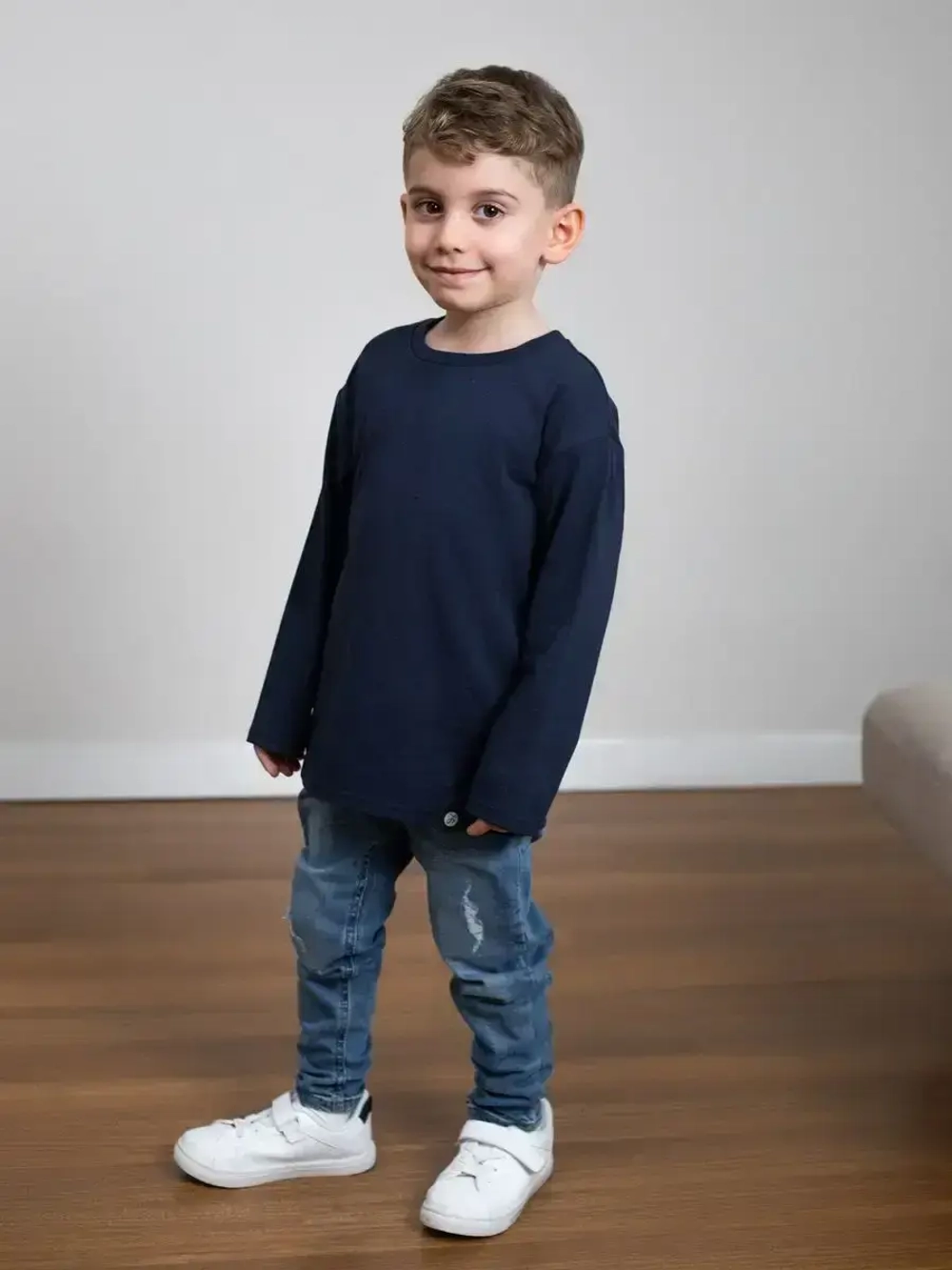 Синий лонгслив оверсайз для мальчика