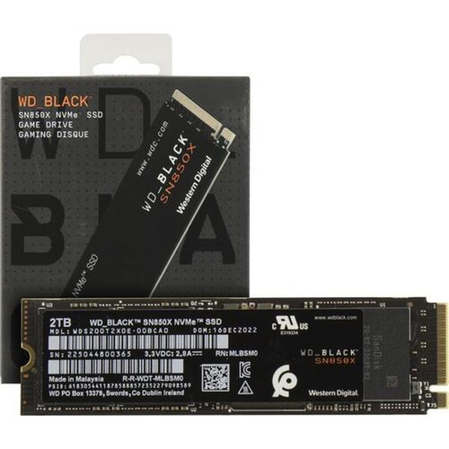 Жесткий диск SSD M.2 2Tb Western Digital WD Black SN850X, 7300/6600MBs, 1100000 IPOS, 3D TLC, PCI-E4.0x4 (WDS200T2X0E)